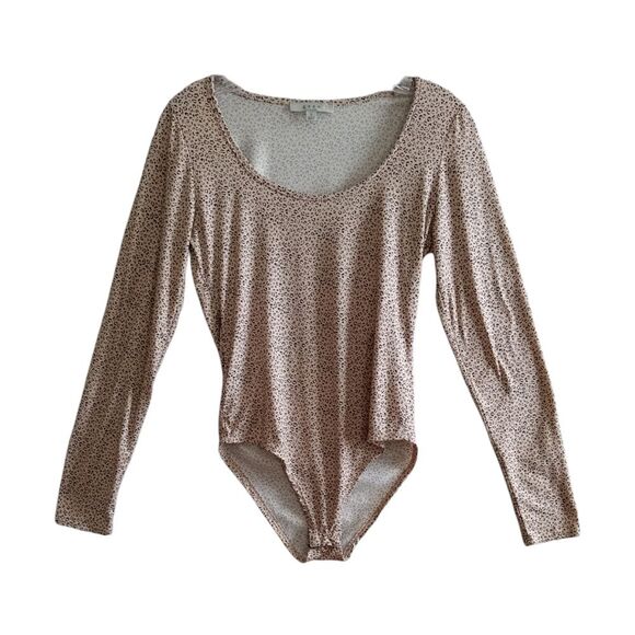 Gaze Bodysuit Women Small Tan Black Animal Print Long Sleeve - Picture 1 of 11